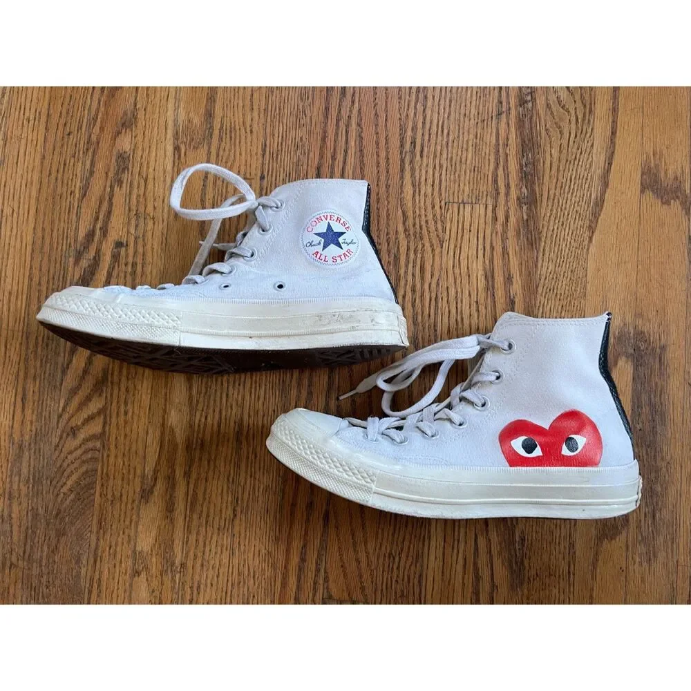 PLAY Comme Des Garcons x Converse White Hearts Sneakers Trainers  Women's Size 7
